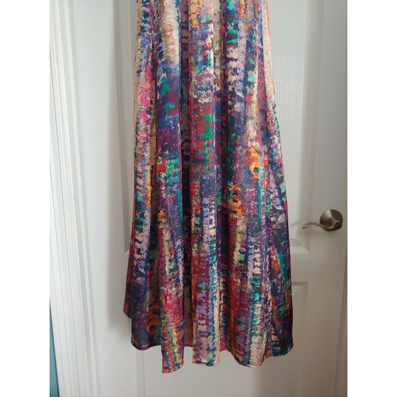 Nicole Miller Water Color Artsy Elegant Silky Sleeveless Maxi XS Whimsy - Picture 12 of 15